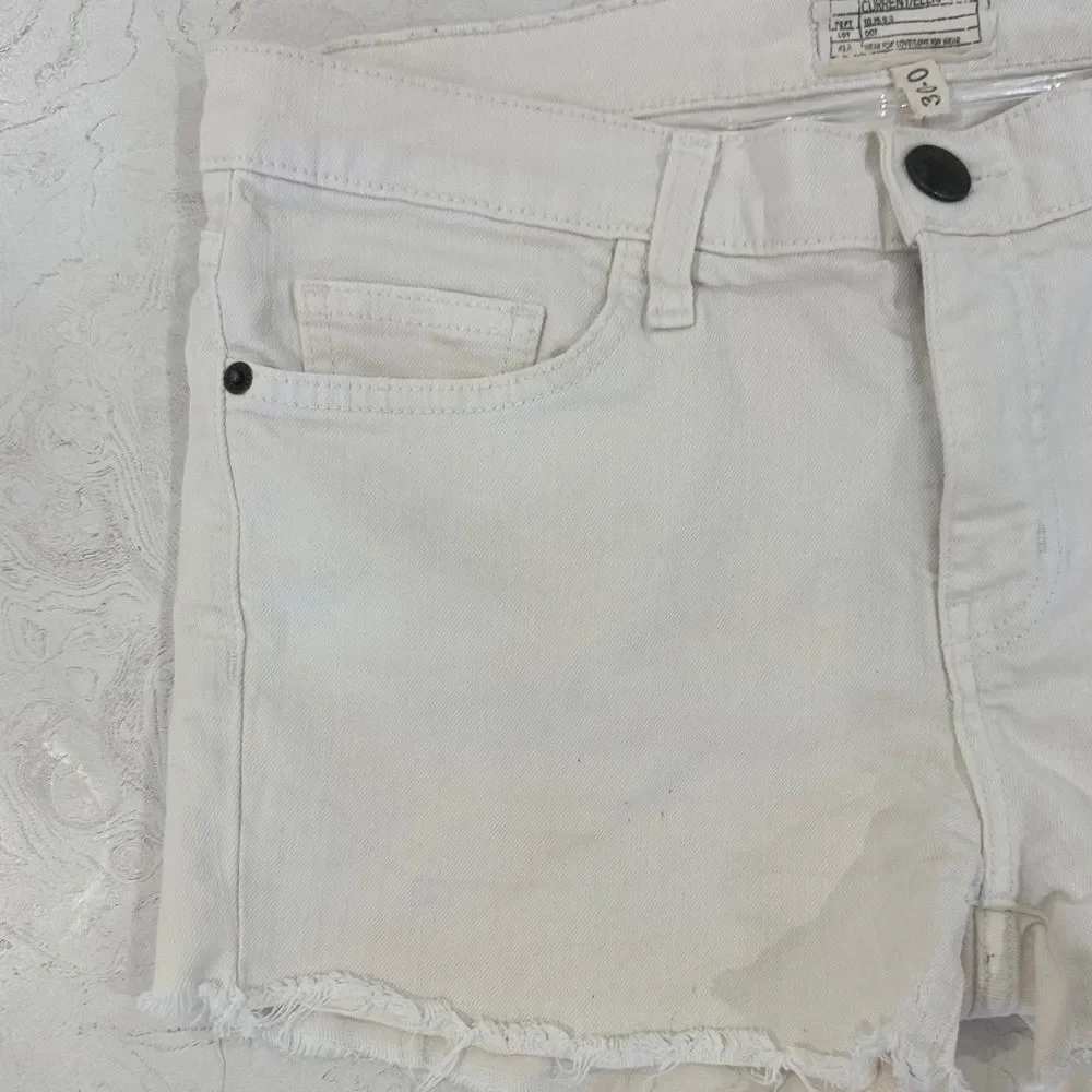 Current Elliott White Denim Frayed Hem Jean Shorts 30